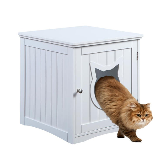 Modern Cat House Nightstand – Hidden Litter Box Enclosure & Pet Bed Side Table