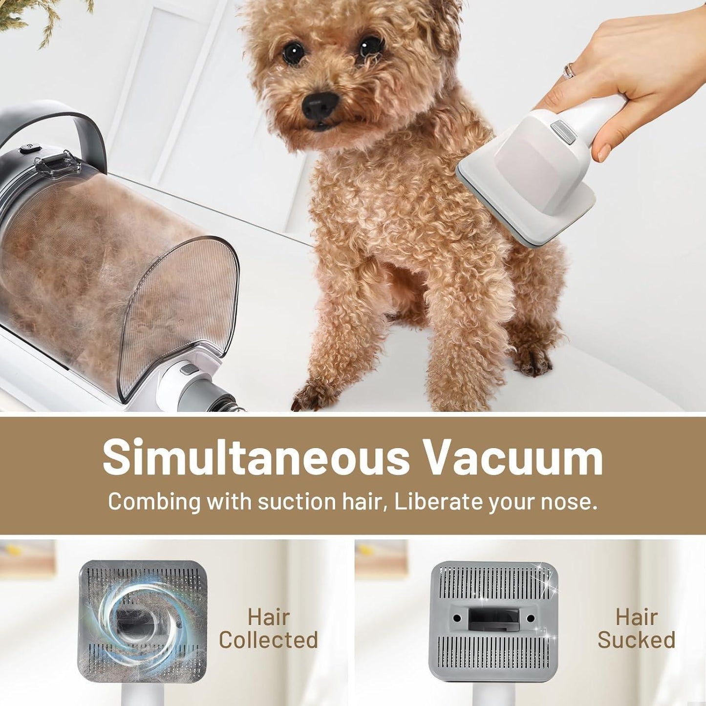 All-in-One Dog Grooming Vacuum Kit – Low Noise (<56dB), Cordless Clippers, 6 Comb Attachments & 1.5L Dust Cup – Pet Hair Remover & Home Cleaner