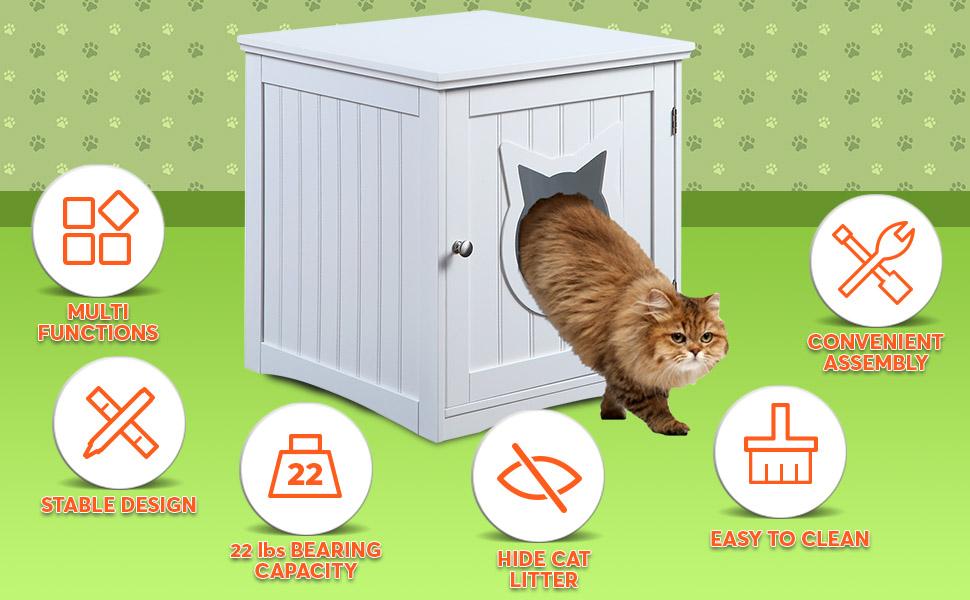 Modern Cat House Nightstand – Hidden Litter Box Enclosure & Pet Bed Side Table