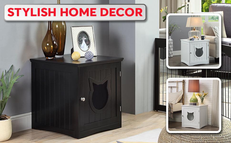 Modern Cat House Nightstand – Hidden Litter Box Enclosure & Pet Bed Side Table