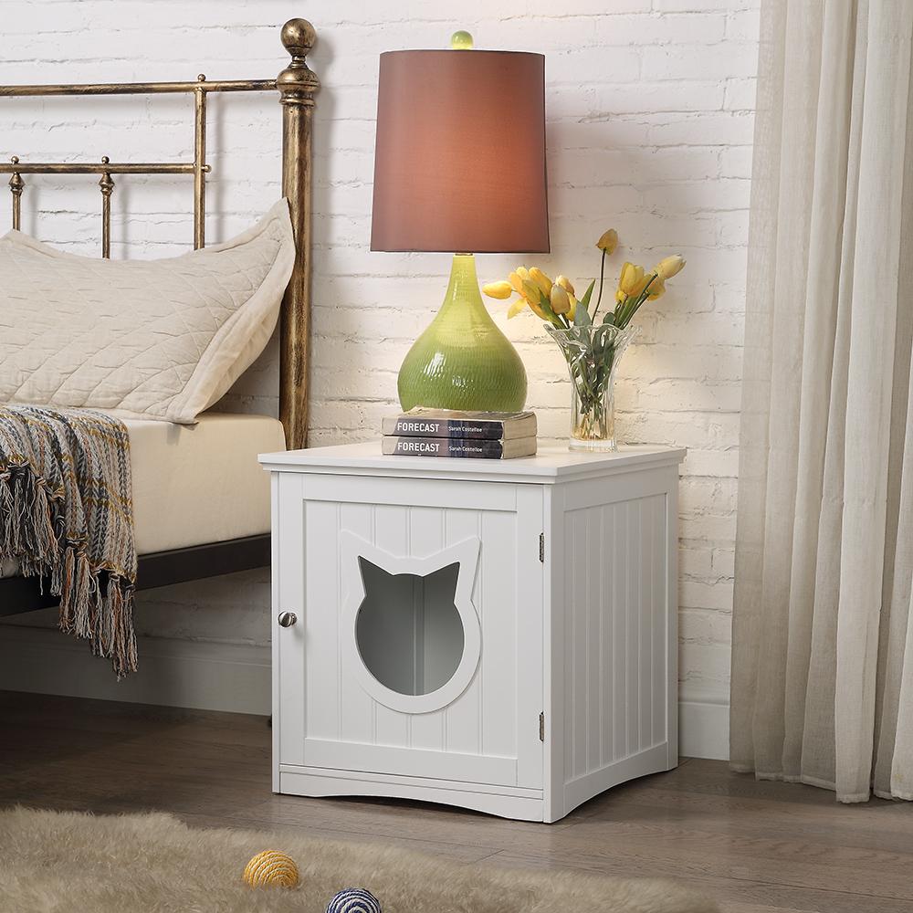 Modern Cat House Nightstand – Hidden Litter Box Enclosure & Pet Bed Side Table