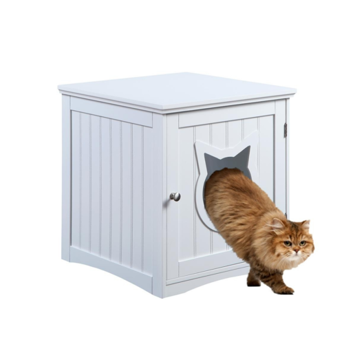 Modern Cat House Nightstand – Hidden Litter Box Enclosure & Pet Bed Side Table